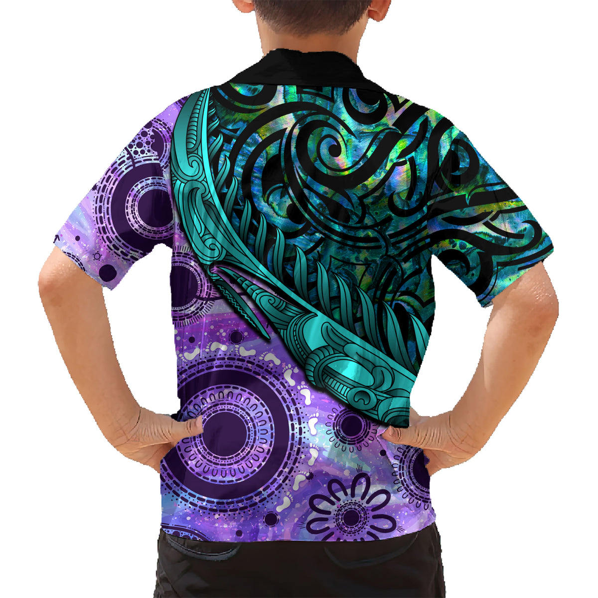 New Zealand Paua Shell With Australia Opal Unique Combine Family Matching Short Sleeve Bodycon Dress and Hawaiian Shirt LT14 - Polynesian Pride