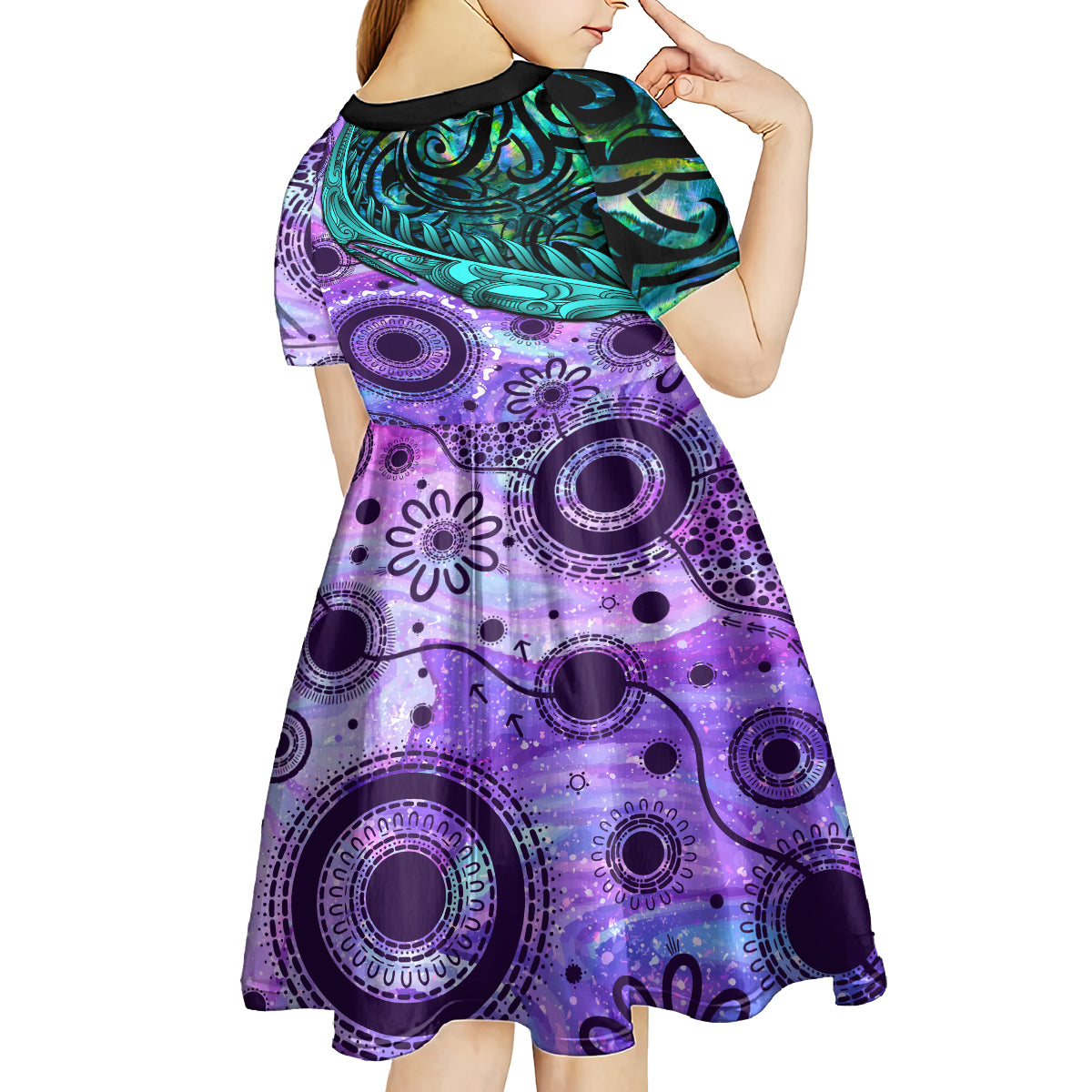 New Zealand Paua Shell With Australia Opal Unique Combine Kid Short Sleeve Dress LT14 - Polynesian Pride