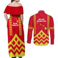 Hawaii Mauna Kea Couples Matching Off Shoulder Maxi Dress and Long Sleeve Button Shirt Hawaiian Kakau Tribal Pattern LT14 - Polynesian Pride