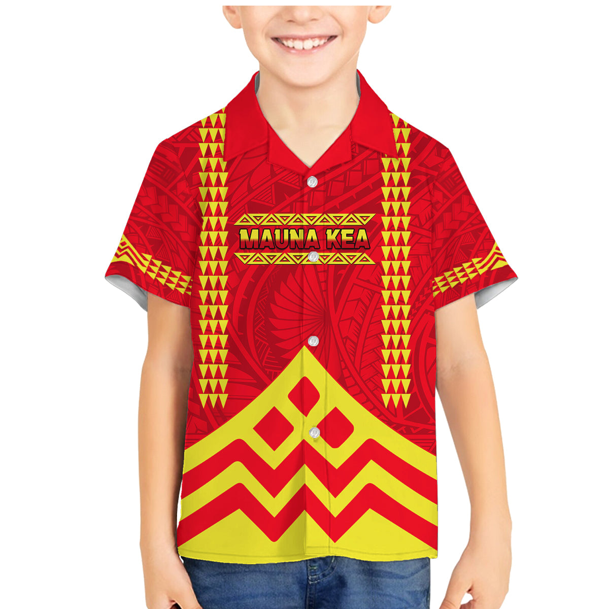Hawaii Mauna Kea Family Matching Mermaid Dress and Hawaiian Shirt Hawaiian Kakau Tribal Pattern LT14 Son's Shirt Red - Polynesian Pride