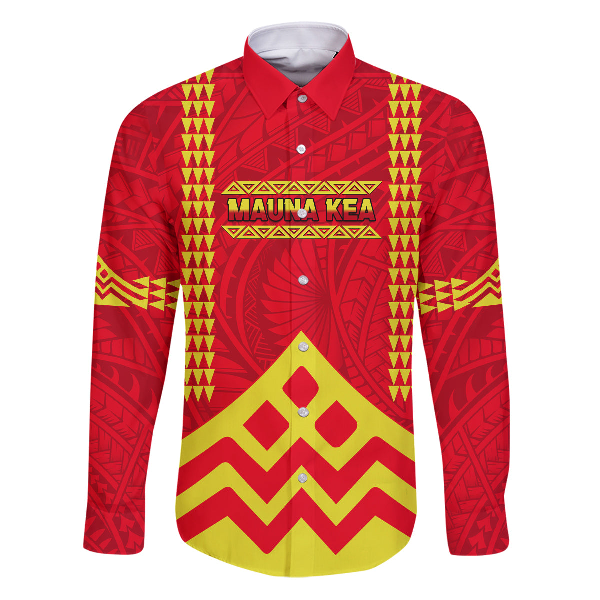 Hawaii Mauna Kea Family Matching Puletasi and Hawaiian Shirt Hawaiian Kakau Tribal Pattern LT14 Dad's Shirt - Long Sleeve Red - Polynesian Pride