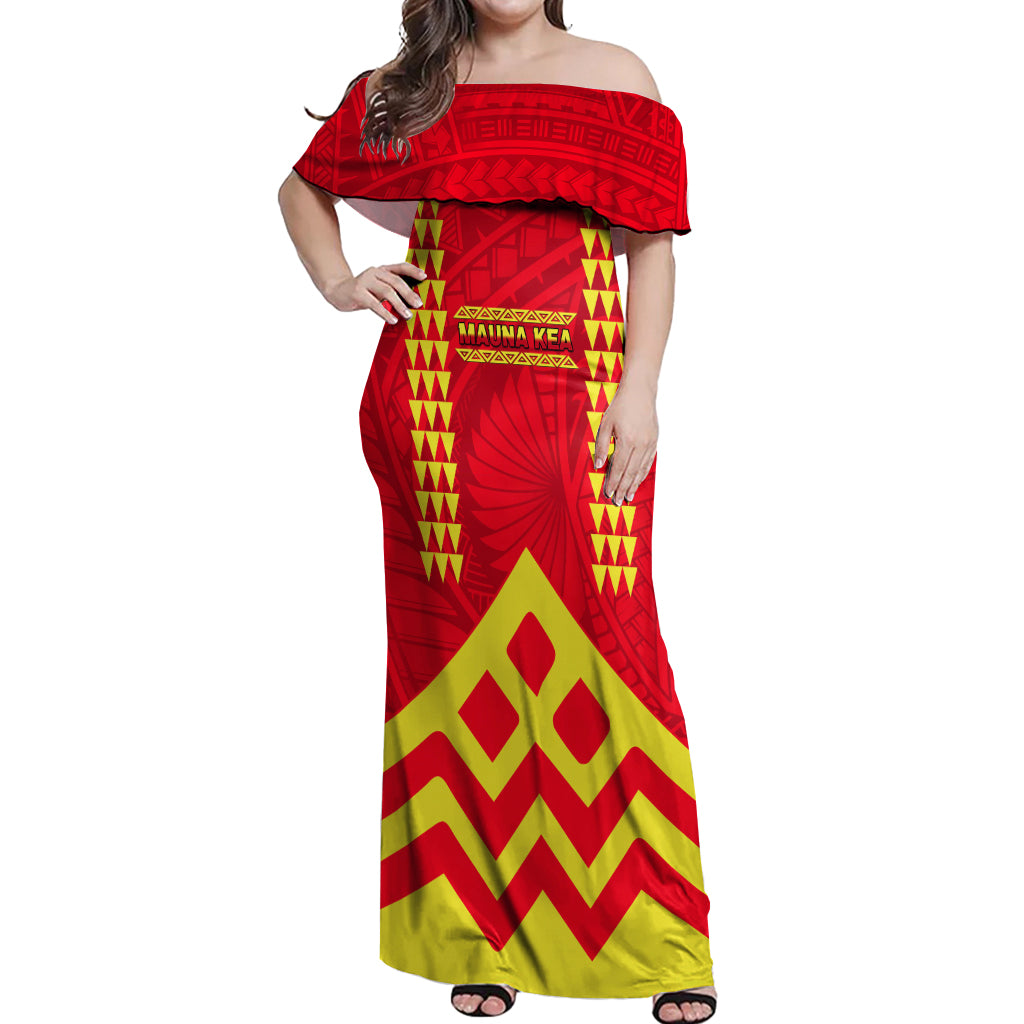 Hawaii Mauna Kea Off Shoulder Maxi Dress Hawaiian Kakau Tribal Pattern LT14 Women Red - Polynesian Pride