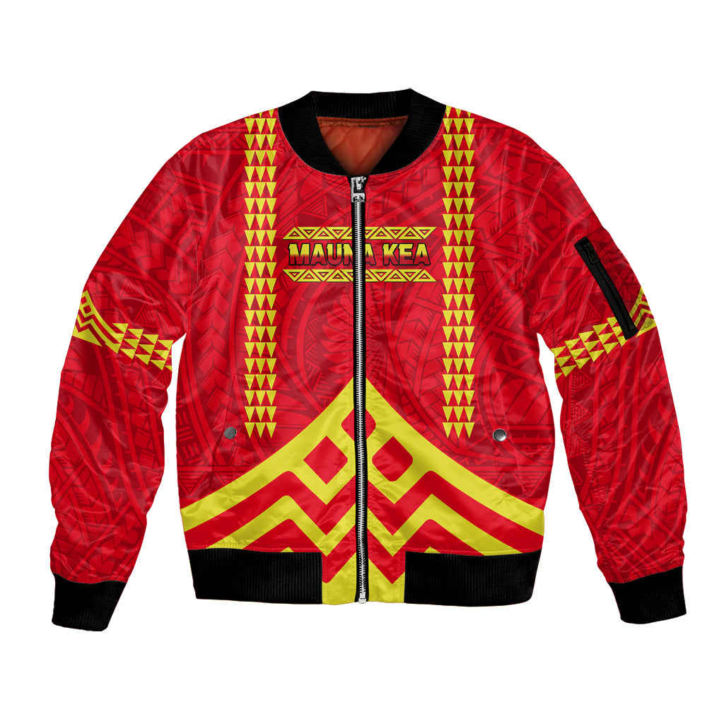 Hawaii Mauna Kea Sleeve Zip Bomber Jacket Hawaiian Kakau Tribal Pattern LT14 Unisex Red - Polynesian Pride