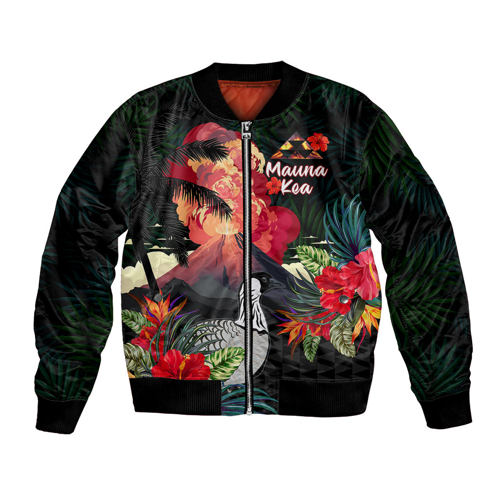 Hawaii Mauna Kea Bomber Jacket White Mountain With Nene Tropical Vibes LT14 Unisex Black - Polynesian Pride