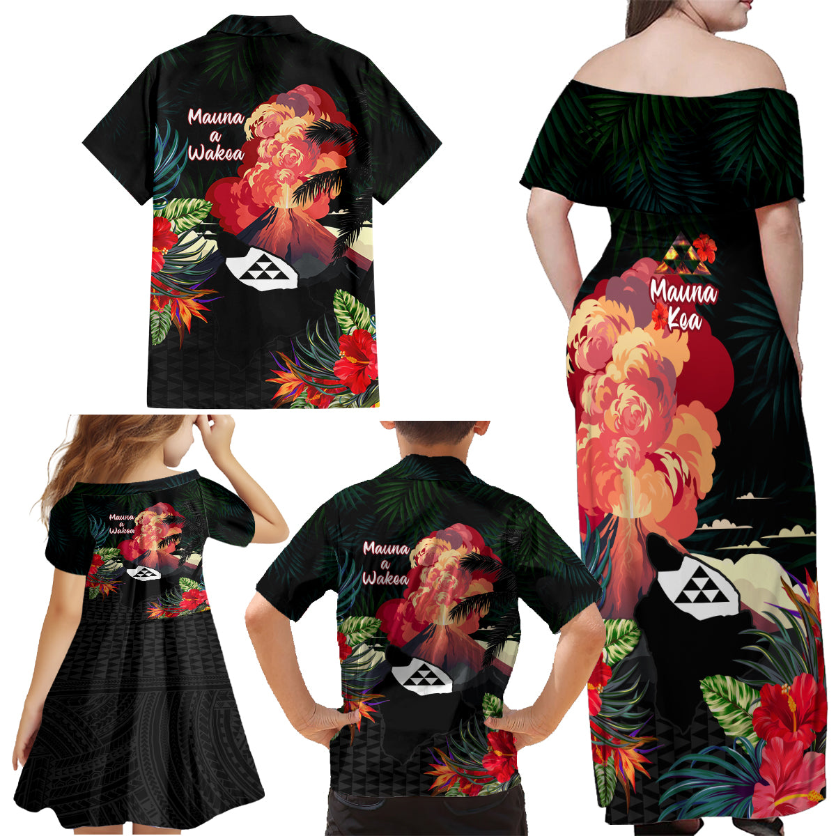 Hawaii Mauna Kea Family Matching Off Shoulder Maxi Dress and Hawaiian Shirt White Mountain With Nene Tropical Vibes LT14 - Polynesian Pride