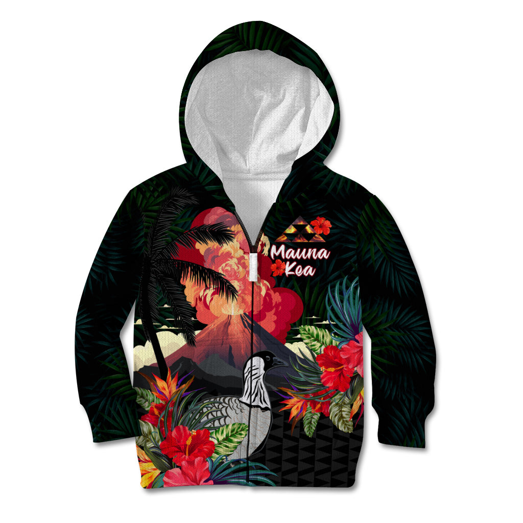 Hawaii Mauna Kea Kid Hoodie White Mountain With Nene Tropical Vibes LT14 Zip Hoodie Black - Polynesian Pride