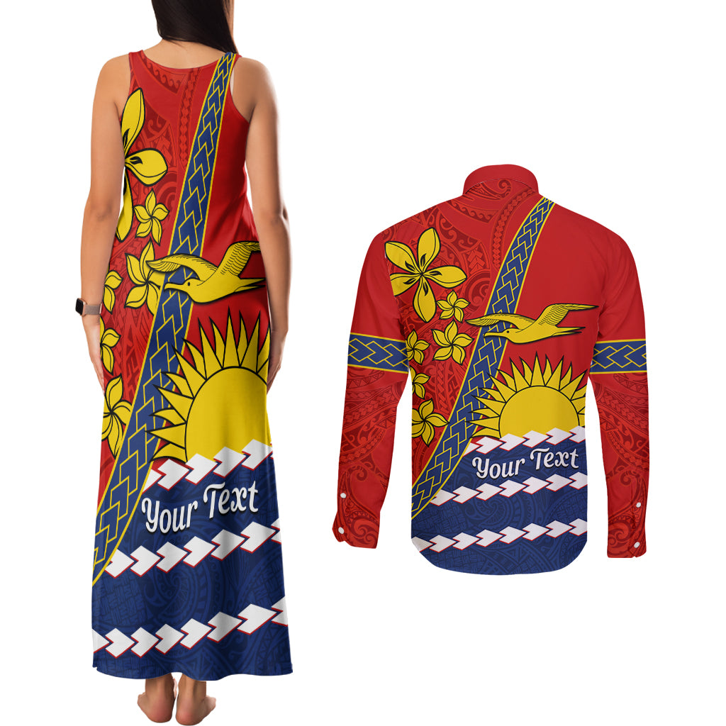 Personalised Mauri Kiribati Couples Matching Tank Maxi Dress and Long Sleeve Button Shirt Polynesian Ribaberiki Flag Style Mix Plumeria LT14 - Polynesian Pride