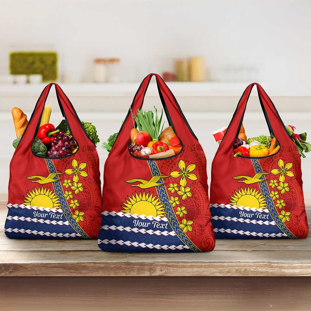 Personalised Mauri Kiribati Grocery Bag Polynesian Ribaberiki Flag Style Mix Plumeria