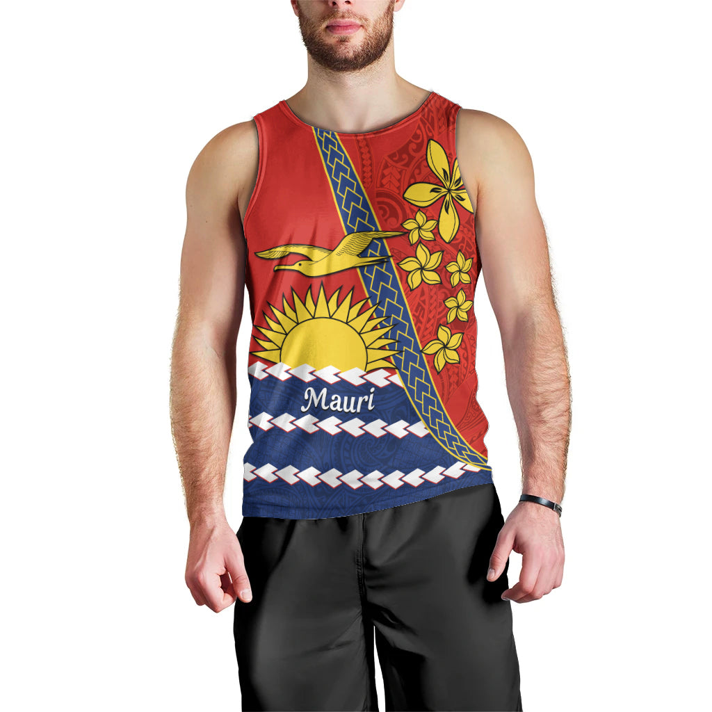 Personalised Mauri Kiribati Men Tank Top Polynesian Ribaberiki Flag Style Mix Plumeria LT14 - Polynesian Pride