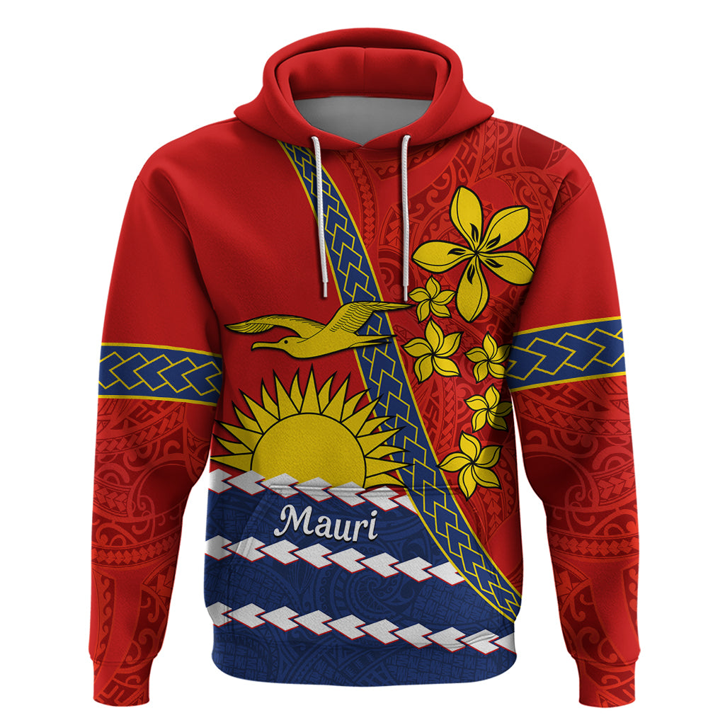Personalised Mauri Kiribati Zip Hoodie Polynesian Ribaberiki Flag Style Mix Plumeria LT14 Pullover Hoodie Red - Polynesian Pride