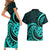 Turquoise New Zealand Mangopare Couples Matching Short Sleeve Bodycon Dress and Hawaiian Shirt Aotearoa Maori Koru Style LT14 - Polynesian Pride