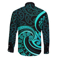 Turquoise New Zealand Mangopare Family Matching Off Shoulder Maxi Dress and Hawaiian Shirt Aotearoa Maori Koru Style LT14 - Polynesian Pride