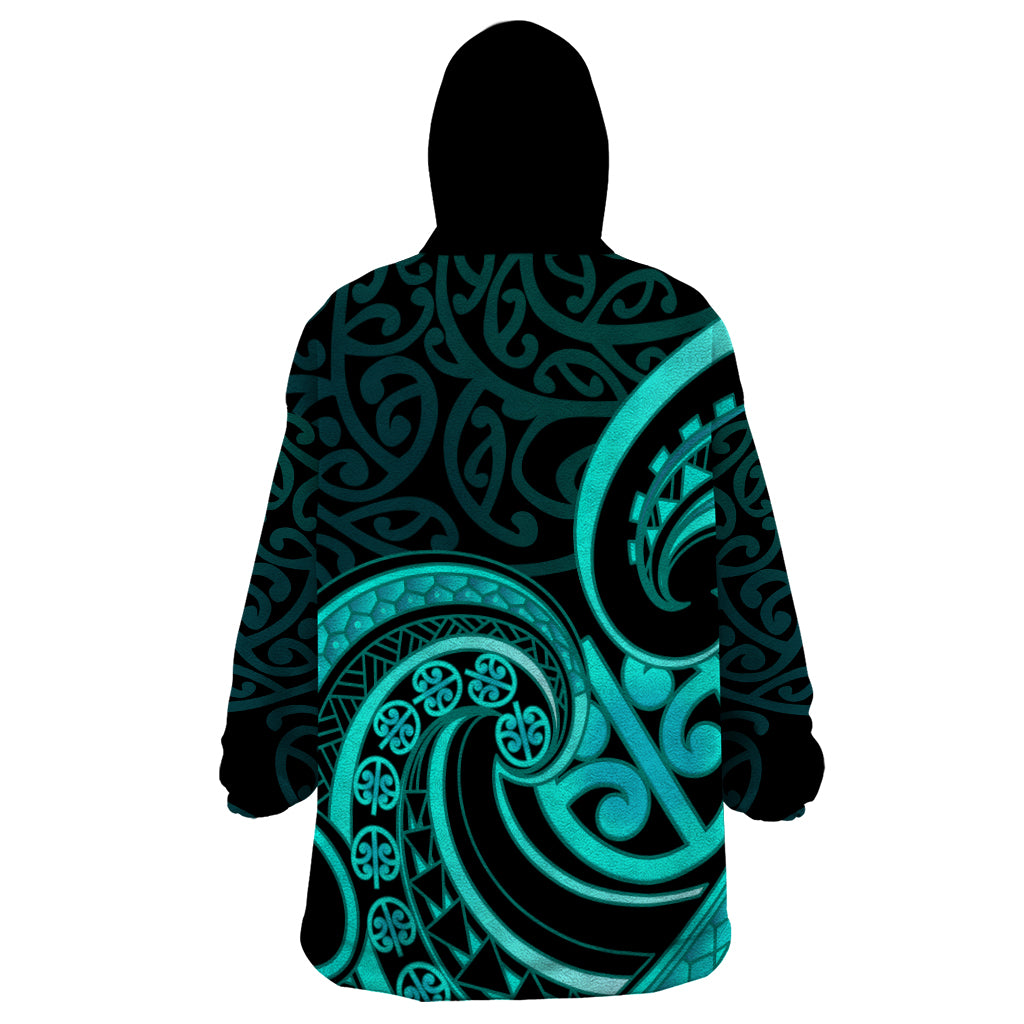 Turquoise New Zealand Mangopare Wearable Blanket Hoodie Aotearoa Maori Koru Style LT14 - Polynesian Pride