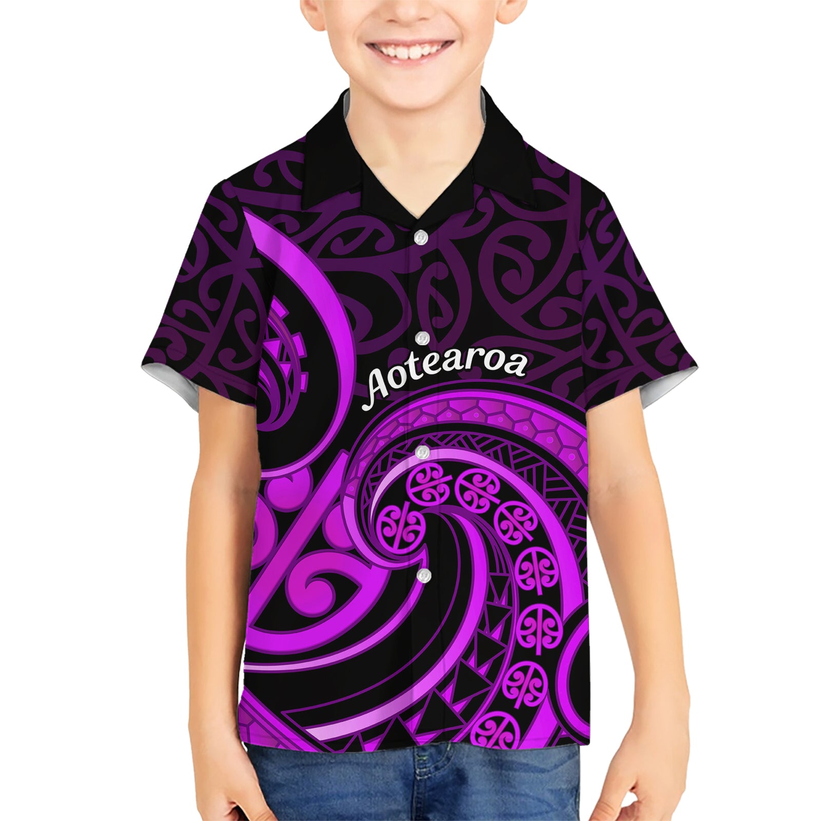 Purple Aotearoa Mangopare Kid Hawaiian Shirt NZ Maori Koru Style LT14 Kid Purple - Polynesian Pride