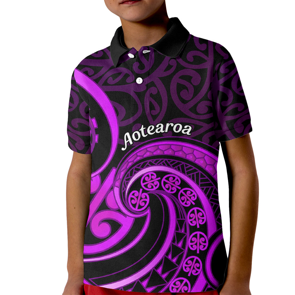 Purple Aotearoa Mangopare Kid Polo Shirt NZ Maori Koru Style LT14 Kid Purple - Polynesian Pride