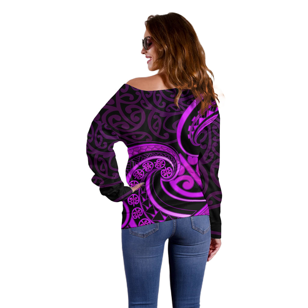Purple Aotearoa Mangopare Off Shoulder Sweater NZ Maori Koru Style LT14 - Polynesian Pride