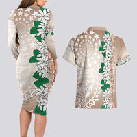 Cook Islands Tiare Maori With Conch Shell Couples Matching Long Sleeve Bodycon Dress and Hawaiian Shirt 2025 Pasifika Polynesian Tattoo LT14 - Polynesian Pride