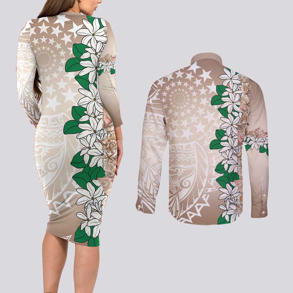 Cook Islands Tiare Maori With Conch Shell Couples Matching Long Sleeve Bodycon Dress and Long Sleeve Button Shirt 2025 Pasifika Polynesian Tattoo LT14 - Polynesian Pride