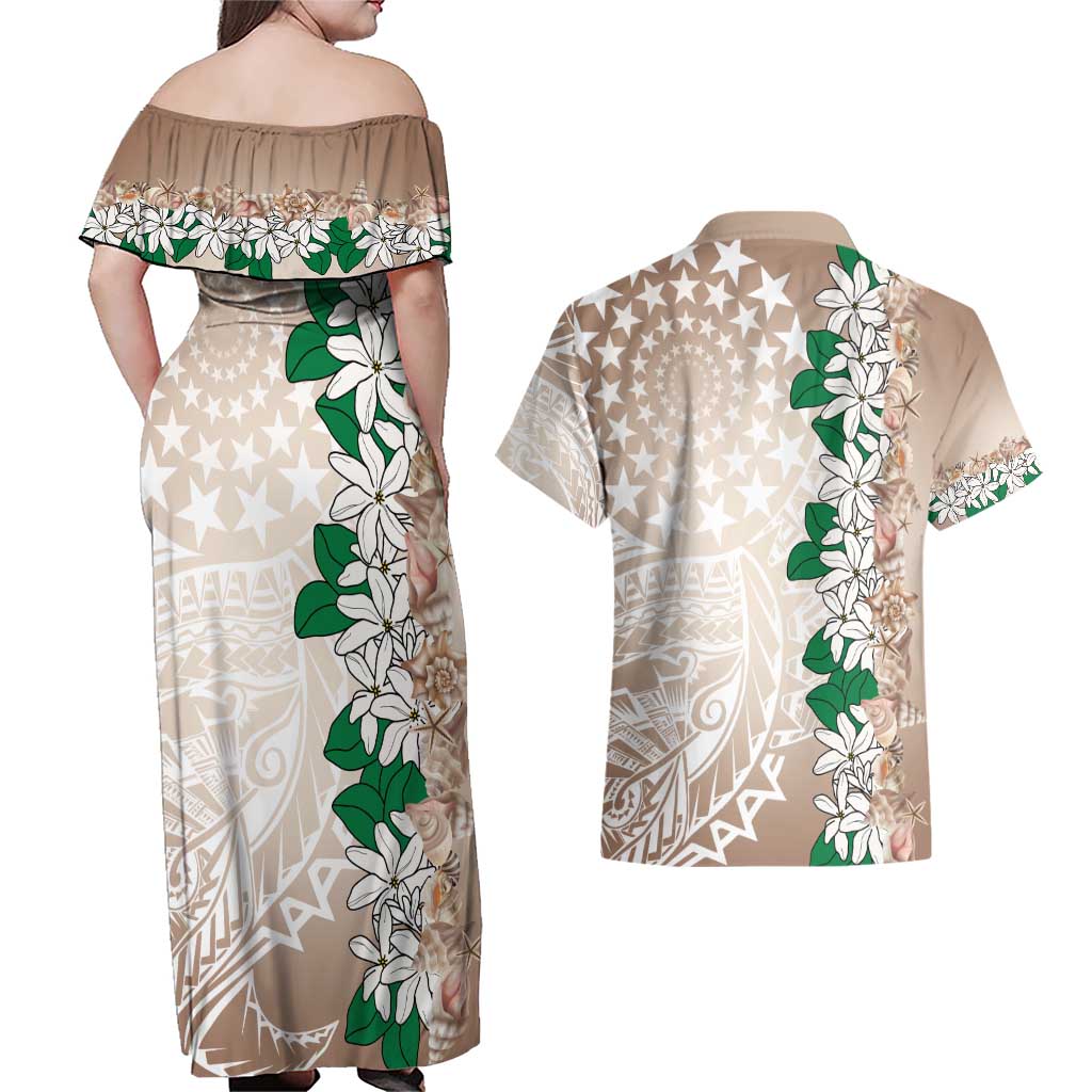 Cook Islands Tiare Maori With Conch Shell Couples Matching Off Shoulder Maxi Dress and Hawaiian Shirt 2025 Pasifika Polynesian Tattoo LT14 - Polynesian Pride