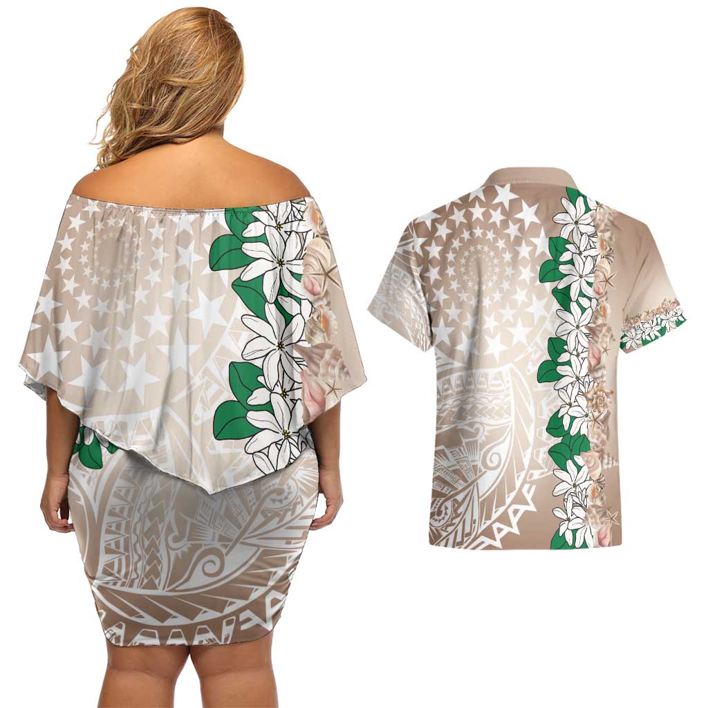 Cook Islands Tiare Maori With Conch Shell Couples Matching Off Shoulder Short Dress and Hawaiian Shirt 2025 Pasifika Polynesian Tattoo LT14 - Polynesian Pride