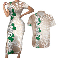 Cook Islands Tiare Maori With Conch Shell Couples Matching Short Sleeve Bodycon Dress and Hawaiian Shirt 2025 Pasifika Polynesian Tattoo LT14 Brown - Polynesian Pride