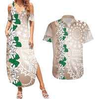 Cook Islands Tiare Maori With Conch Shell Couples Matching Summer Maxi Dress and Hawaiian Shirt 2025 Pasifika Polynesian Tattoo LT14 Brown - Polynesian Pride