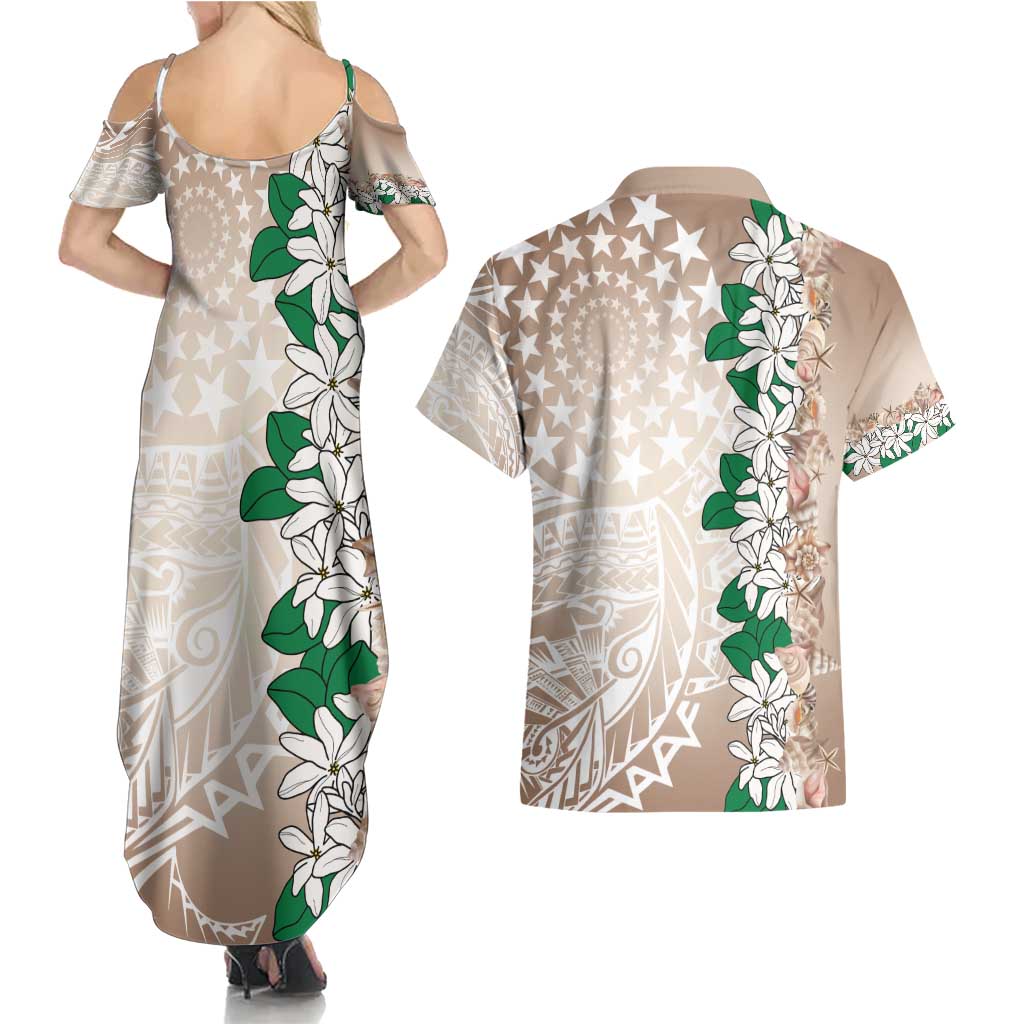 Cook Islands Tiare Maori With Conch Shell Couples Matching Summer Maxi Dress and Hawaiian Shirt 2025 Pasifika Polynesian Tattoo LT14 - Polynesian Pride