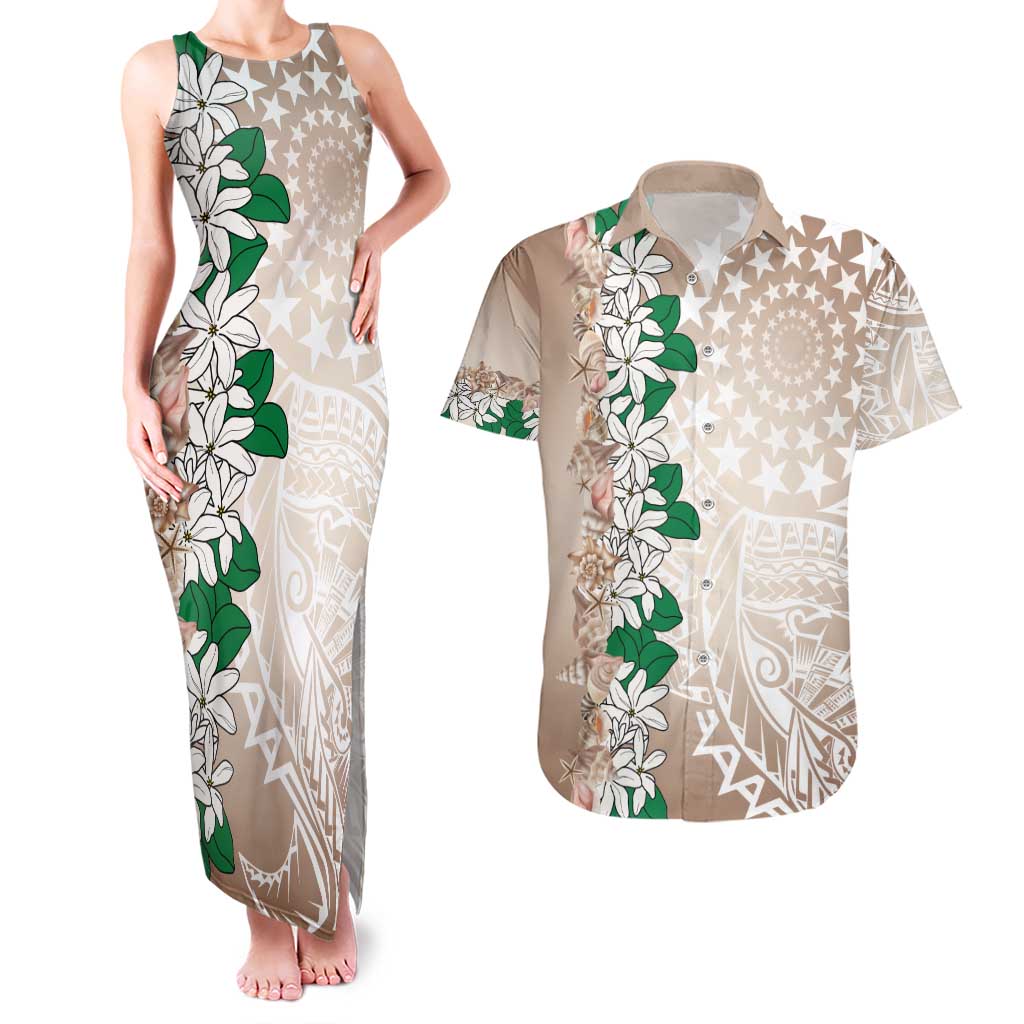 Cook Islands Tiare Maori With Conch Shell Couples Matching Tank Maxi Dress and Hawaiian Shirt 2025 Pasifika Polynesian Tattoo LT14 Brown - Polynesian Pride