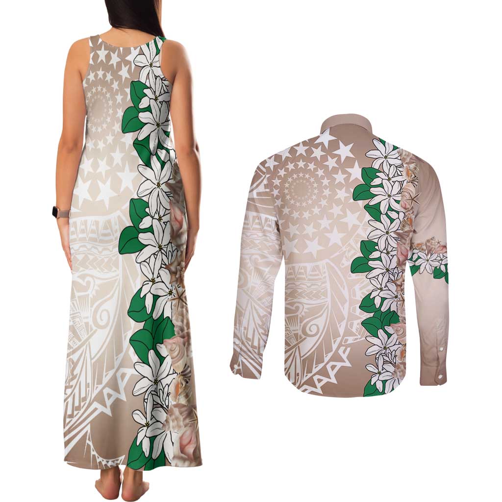 Cook Islands Tiare Maori With Conch Shell Couples Matching Tank Maxi Dress and Long Sleeve Button Shirt 2025 Pasifika Polynesian Tattoo LT14 - Polynesian Pride