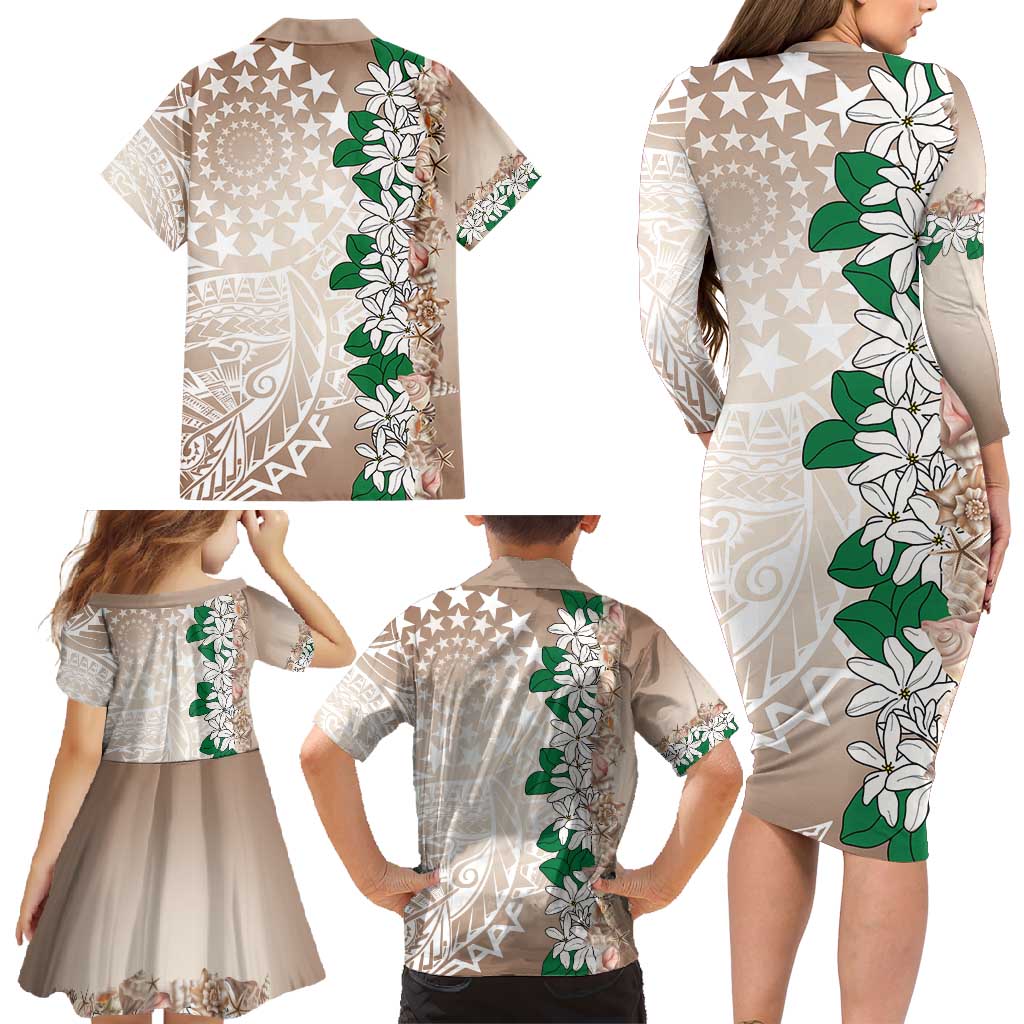 Cook Islands Tiare Maori With Conch Shell Family Matching Long Sleeve Bodycon Dress and Hawaiian Shirt 2025 Pasifika Polynesian Tattoo LT14 - Polynesian Pride