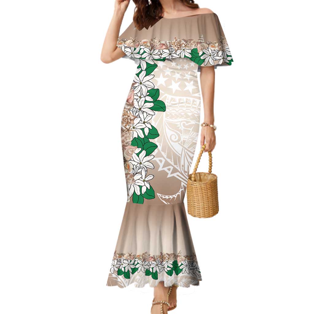 Cook Islands Tiare Maori With Conch Shell Family Matching Mermaid Dress and Hawaiian Shirt 2025 Pasifika Polynesian Tattoo LT14 Mom's Dress Brown - Polynesian Pride