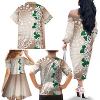 Cook Islands Tiare Maori With Conch Shell Family Matching Off The Shoulder Long Sleeve Dress and Hawaiian Shirt 2025 Pasifika Polynesian Tattoo