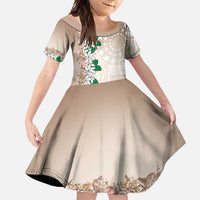 Cook Islands Tiare Maori With Conch Shell Family Matching Short Sleeve Bodycon Dress and Hawaiian Shirt 2025 Pasifika Polynesian Tattoo LT14 Daughter's Dress Brown - Polynesian Pride