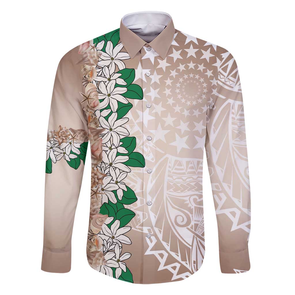 Cook Islands Tiare Maori With Conch Shell Family Matching Short Sleeve Bodycon Dress and Hawaiian Shirt 2025 Pasifika Polynesian Tattoo LT14 Dad's Shirt - Long Sleeve Brown - Polynesian Pride