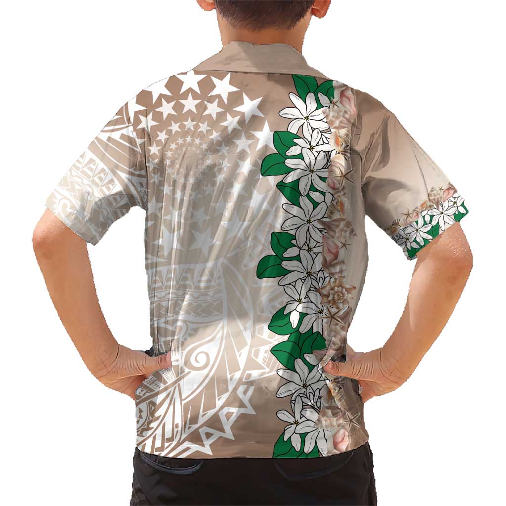 Cook Islands Tiare Maori With Conch Shell Kid Hawaiian Shirt 2025 Pasifika Polynesian Tattoo