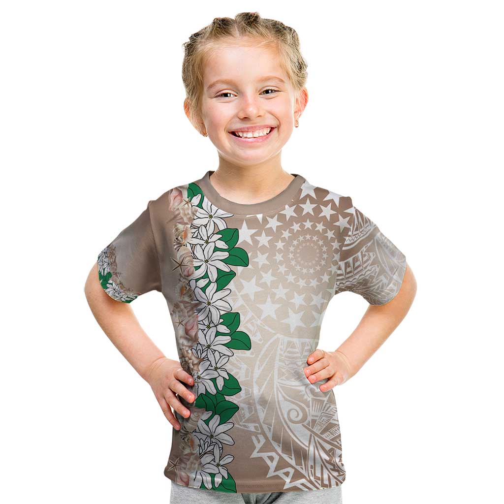 Cook Islands Tiare Maori With Conch Shell Kid T Shirt 2025 Pasifika Polynesian Tattoo LT14 Brown - Polynesian Pride