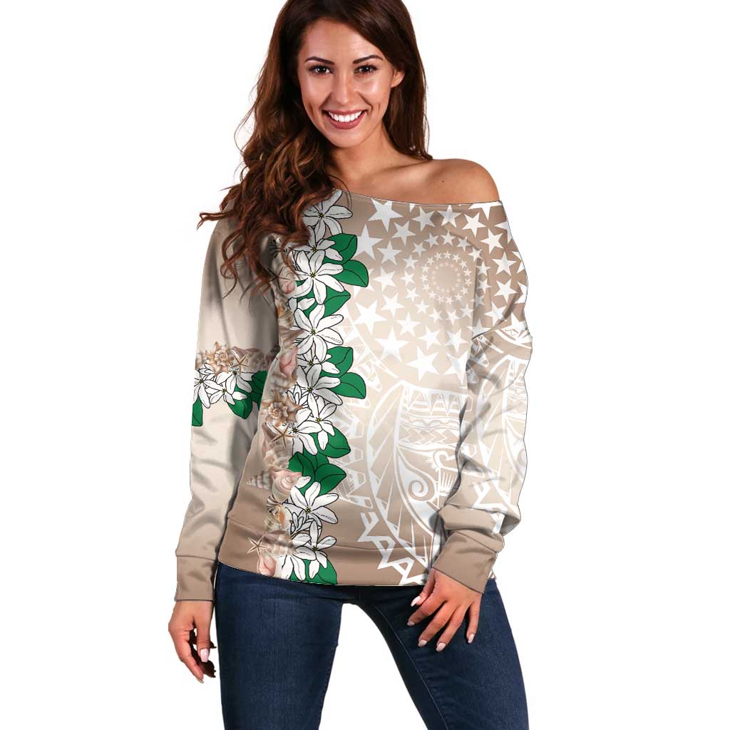 Cook Islands Tiare Maori With Conch Shell Off Shoulder Sweater 2025 Pasifika Polynesian Tattoo
