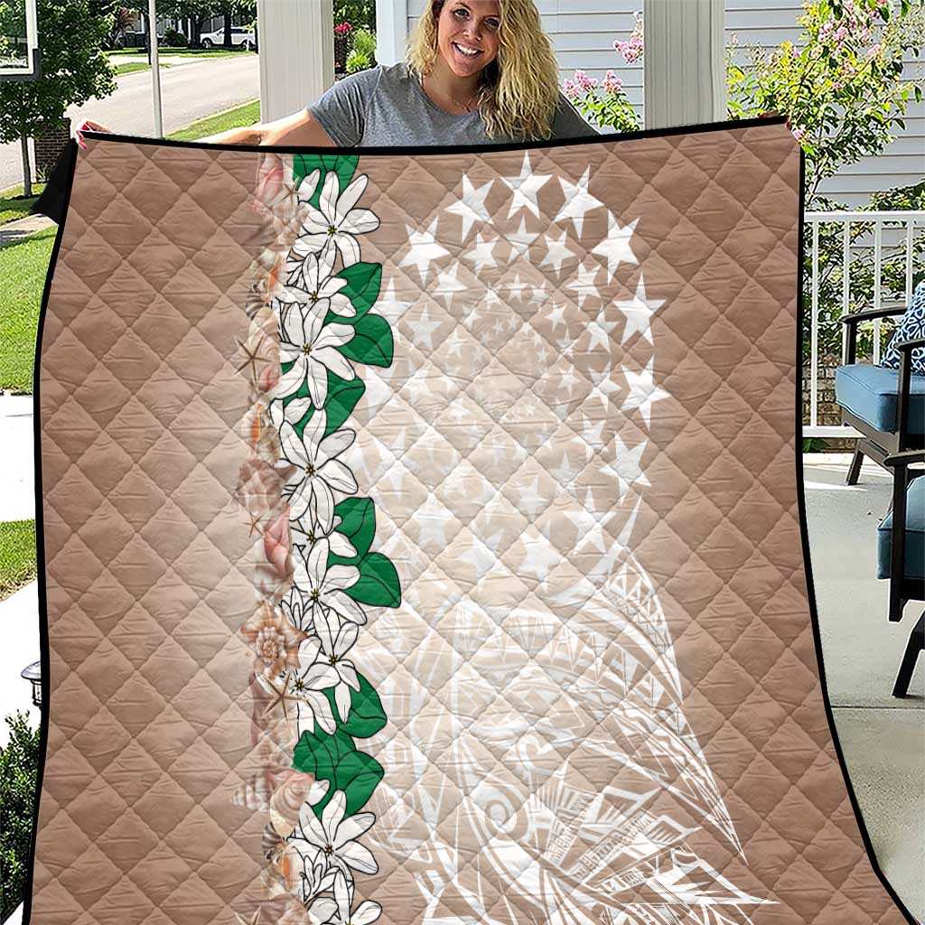 Cook Islands Tiare Maori With Conch Shell Quilt 2025 Pasifika Polynesian Tattoo LT14 Brown - Polynesian Pride