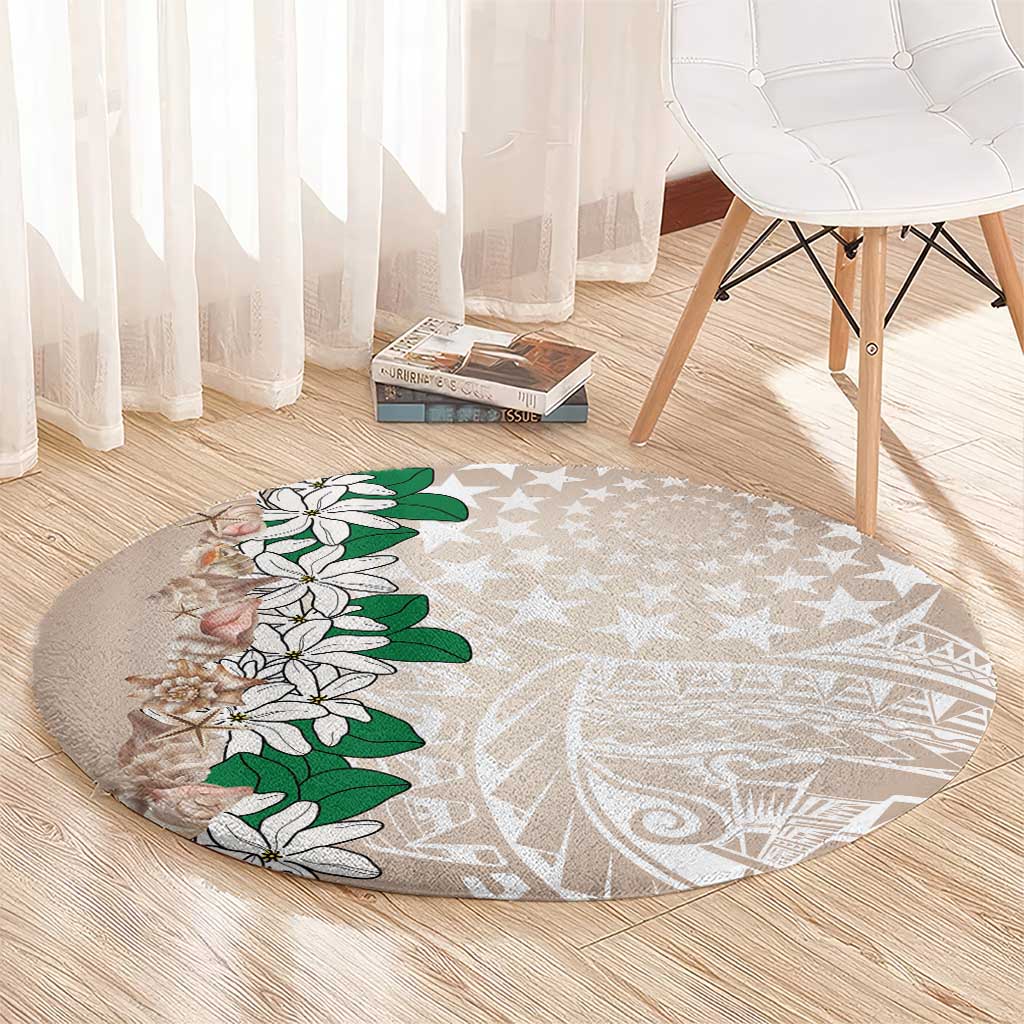 Cook Islands Tiare Maori With Conch Shell Round Carpet 2025 Pasifika Polynesian Tattoo LT14 - Polynesian Pride