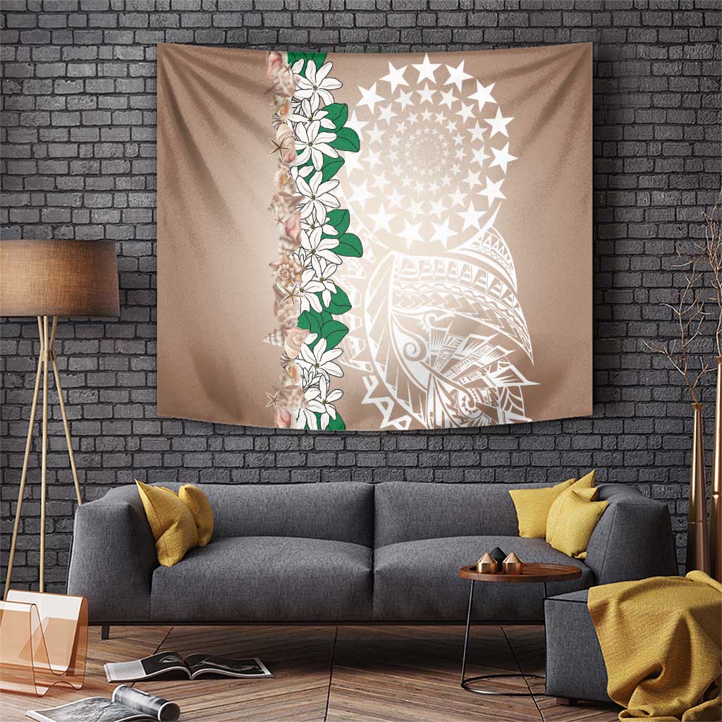 Cook Islands Tiare Maori With Conch Shell Tapestry 2025 Pasifika Polynesian Tattoo LT14 Brown - Polynesian Pride