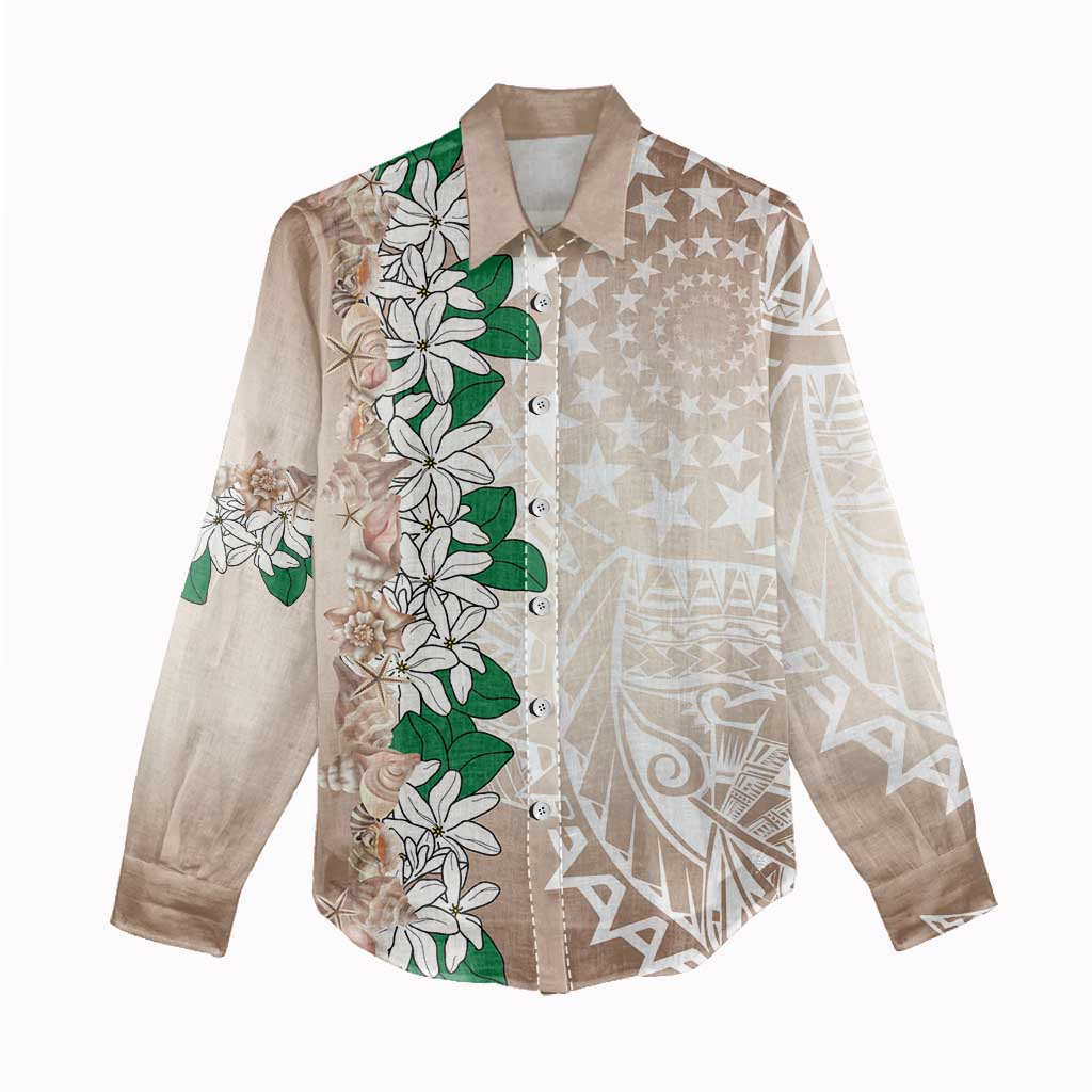 Cook Islands Tiare Maori With Conch Shell Women Casual Shirt 2025 Pasifika Polynesian Tattoo LT14 - Polynesian Pride