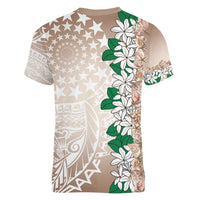 Cook Islands Tiare Maori With Conch Shell Women V-Neck T-Shirt 2025 Pasifika Polynesian Tattoo LT14 - Polynesian Pride