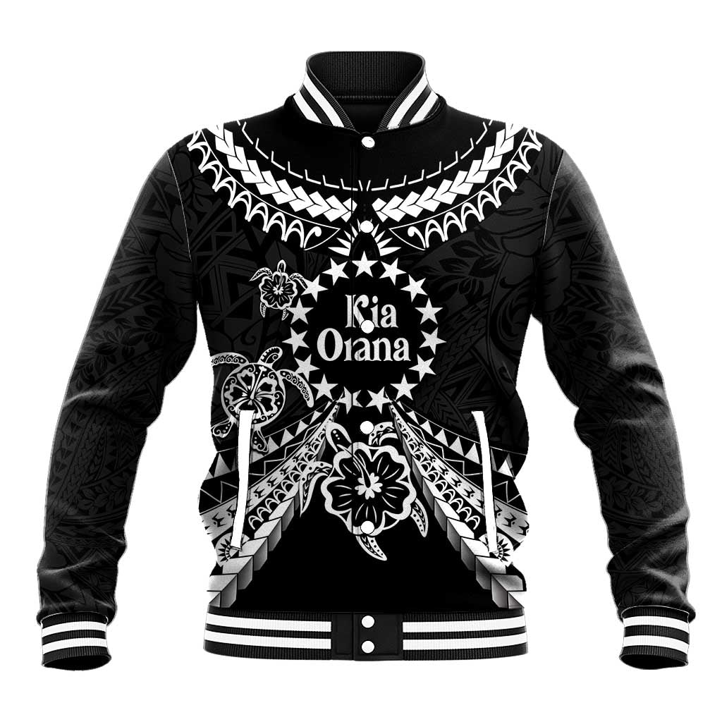 Kia Orana Cook Islands Baseball Jacket 2025 Pasifika Polynesian Turtle Black Color LT14 Unisex Black - Polynesian Pride