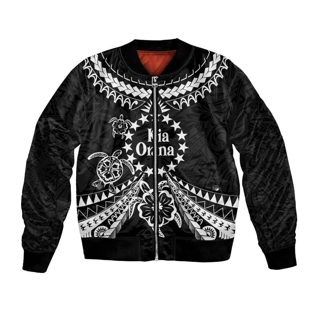 Kia Orana Cook Islands Bomber Jacket 2025 Pasifika Polynesian Turtle Black Color