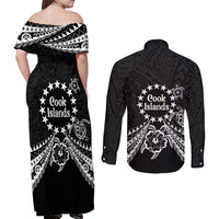 Kia Orana Cook Islands Couples Matching Off Shoulder Maxi Dress and Long Sleeve Button Shirt 2025 Pasifika Polynesian Turtle Black Color LT14 - Polynesian Pride