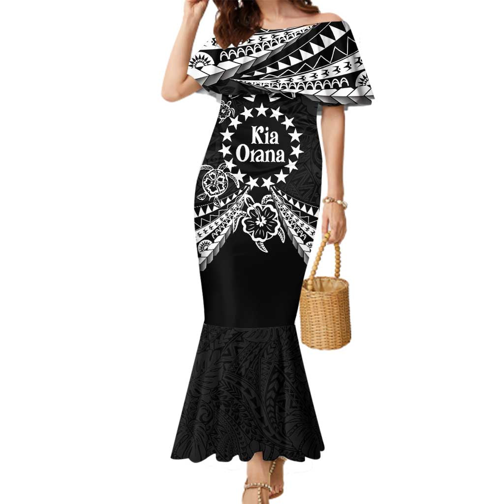 Kia Orana Cook Islands Family Matching Mermaid Dress and Hawaiian Shirt 2025 Pasifika Polynesian Turtle Black Color LT14 Mom's Dress Black - Polynesian Pride