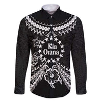 Kia Orana Cook Islands Family Matching Off Shoulder Maxi Dress and Hawaiian Shirt 2025 Pasifika Polynesian Turtle Black Color LT14 Dad's Shirt - Long Sleeve Black - Polynesian Pride