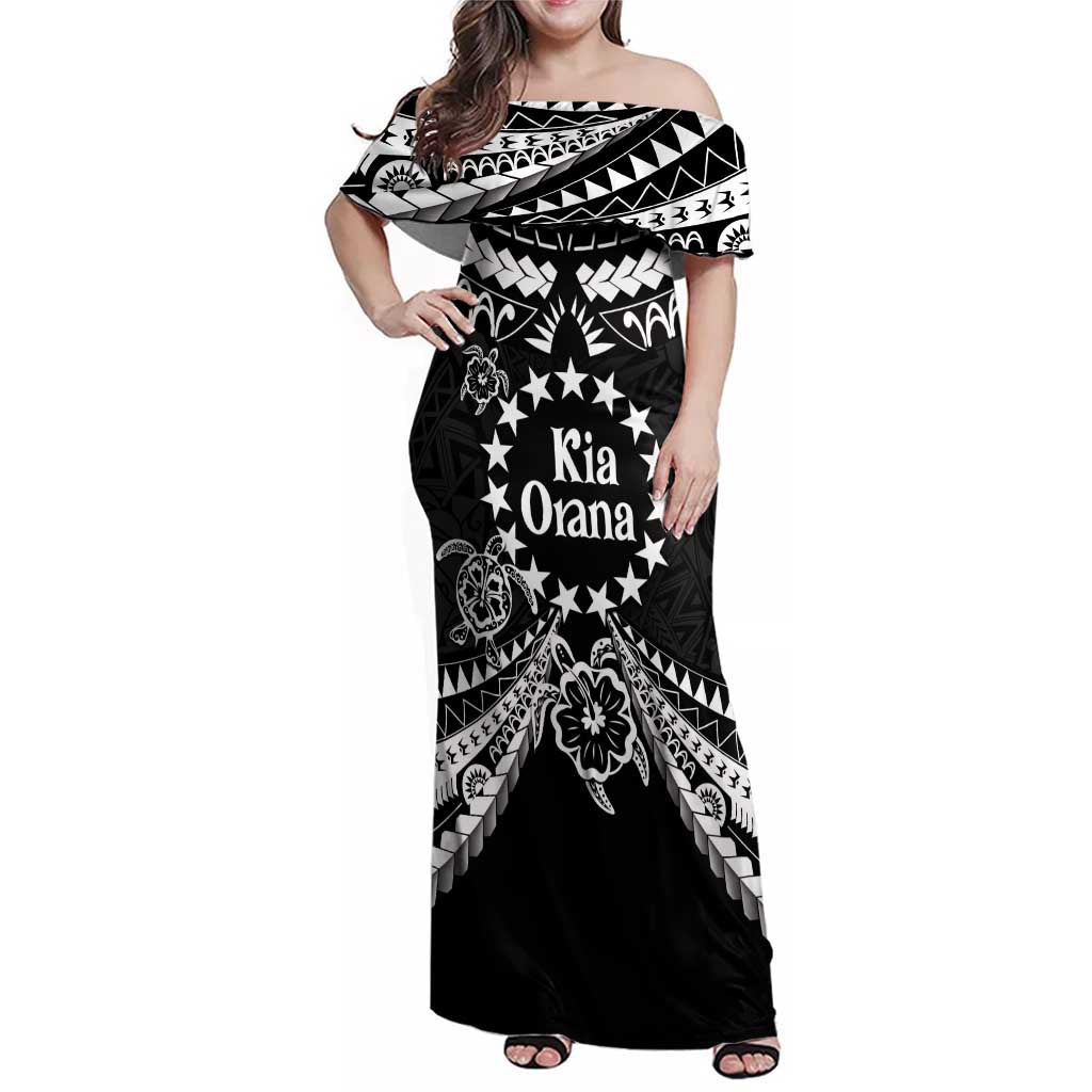 Kia Orana Cook Islands Family Matching Off Shoulder Maxi Dress and Hawaiian Shirt 2025 Pasifika Polynesian Turtle Black Color LT14 Mom's Dress Black - Polynesian Pride