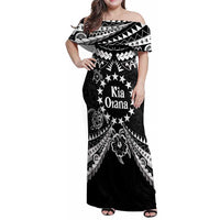 Kia Orana Cook Islands Family Matching Off Shoulder Maxi Dress and Hawaiian Shirt 2025 Pasifika Polynesian Turtle Black Color LT14 Mom's Dress Black - Polynesian Pride
