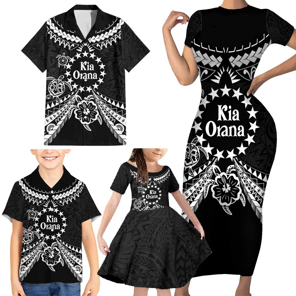 Kia Orana Cook Islands Family Matching Short Sleeve Bodycon Dress and Hawaiian Shirt 2025 Pasifika Polynesian Turtle Black Color LT14 - Polynesian Pride